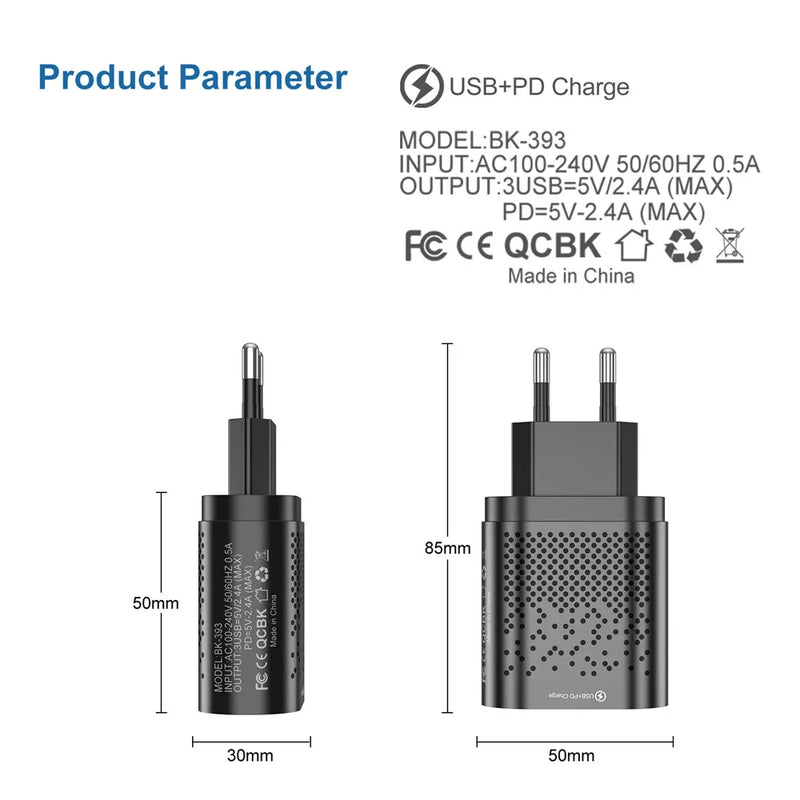 USLION 48W USB C Charger Type C Quick Charge QC4.0 QC3.0 PD 4 Port USB-C Charger USB Fast Charging For iPhone 14 Pro Max Macbook