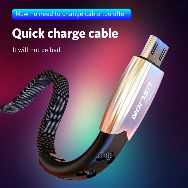 USLION Micro USB Charger Fast Charging Cable For Samsung Xiaomi Micro USB Data Cord Wire for Android Redmi Mobile Phone Cables