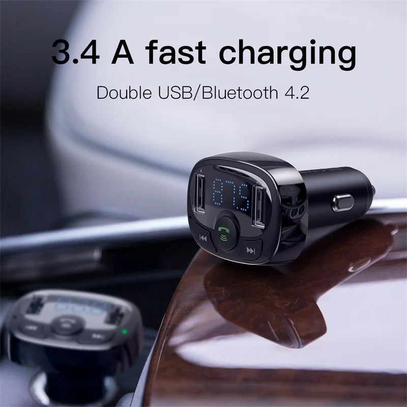 Baseus FM Transmitter Bluetooth-compatible Handsfree Car Kit for Mobile Phone MP3 Player With 3.4A Dual USB Car Phone Charger