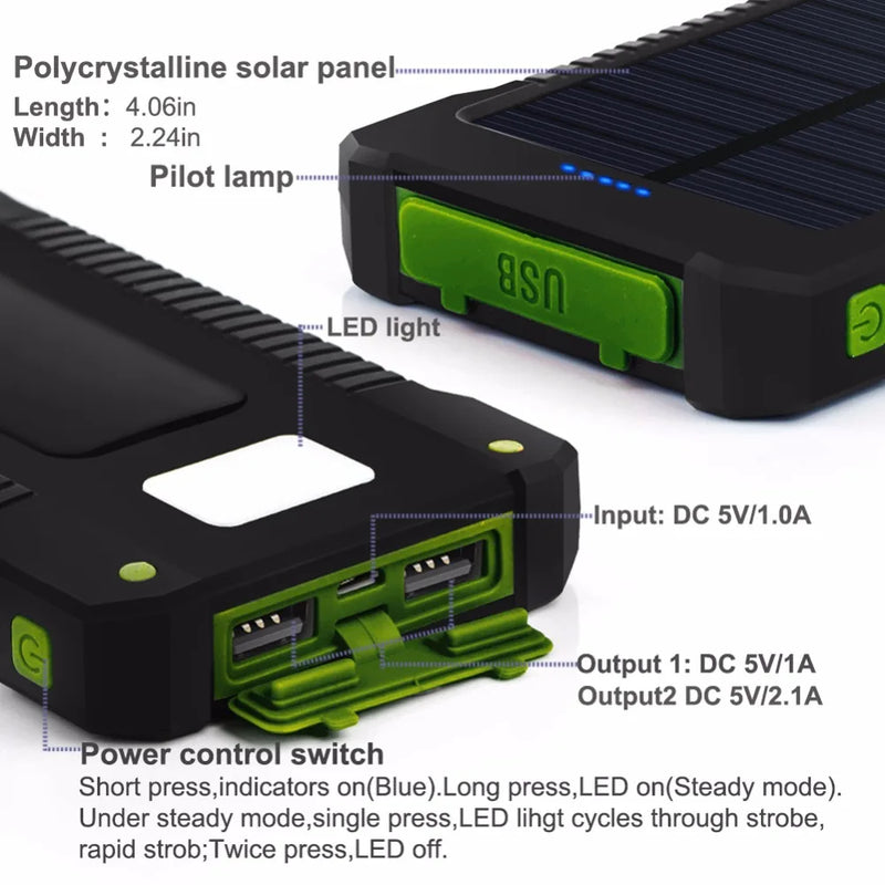 10000mAh Portable External Battery Solar Power Bank Double USB Fast Charging Powerbank Phone Charger For Smart Mobile Phone