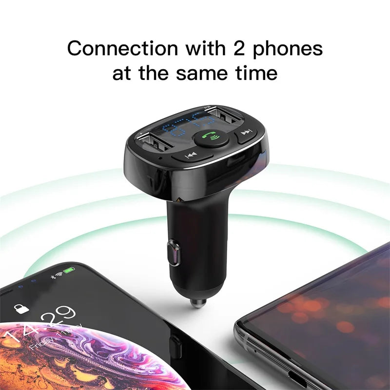 Baseus FM Transmitter Bluetooth-compatible Handsfree Car Kit for Mobile Phone MP3 Player With 3.4A Dual USB Car Phone Charger