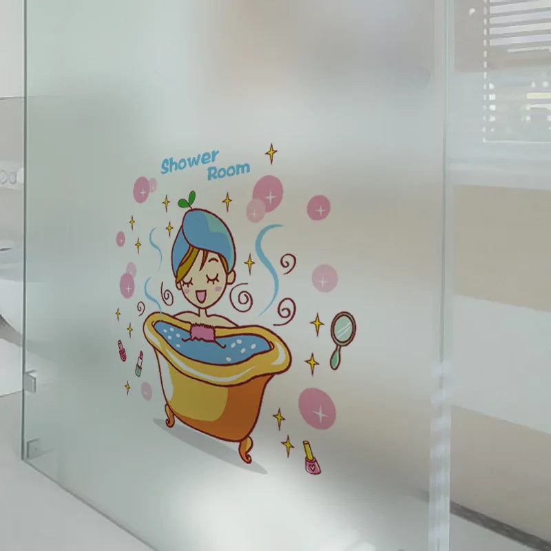 Lovely Girl In The Bath Glass Door Wall Sticker Shower Waterproof Bathroom Home Decoration Art Decals Stickers Window Wallpaper