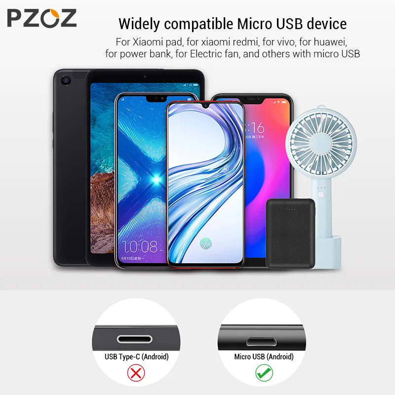 PZOZ Micro USB Cable Fast Charging Data Cord 2M 3M For Samsung S7 Xiaomi Redmi Note 5 Pro Android Mobile Phone MicroUSB Charger