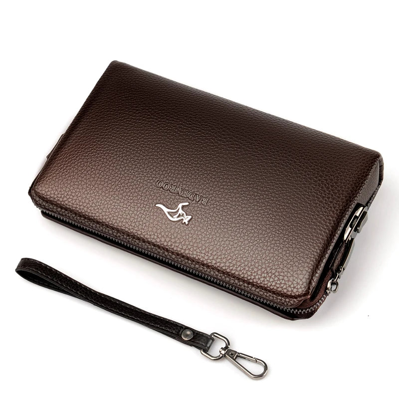 KANGAROO Luxury Brand Men Clutch Bag Leather Long Purse Password Money Bag Business wristlet Phone Wallet Male Casual Handy Bags