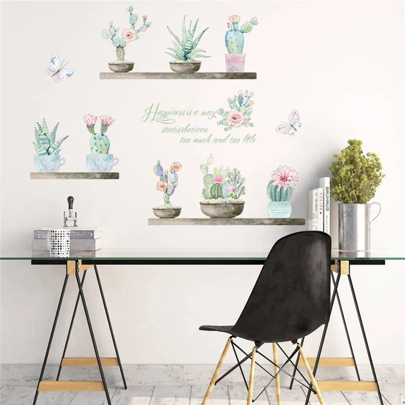 3d vivid succulent plant flower butterfly wall stickers living room bedroom TV Background wall decals mural arts home decor