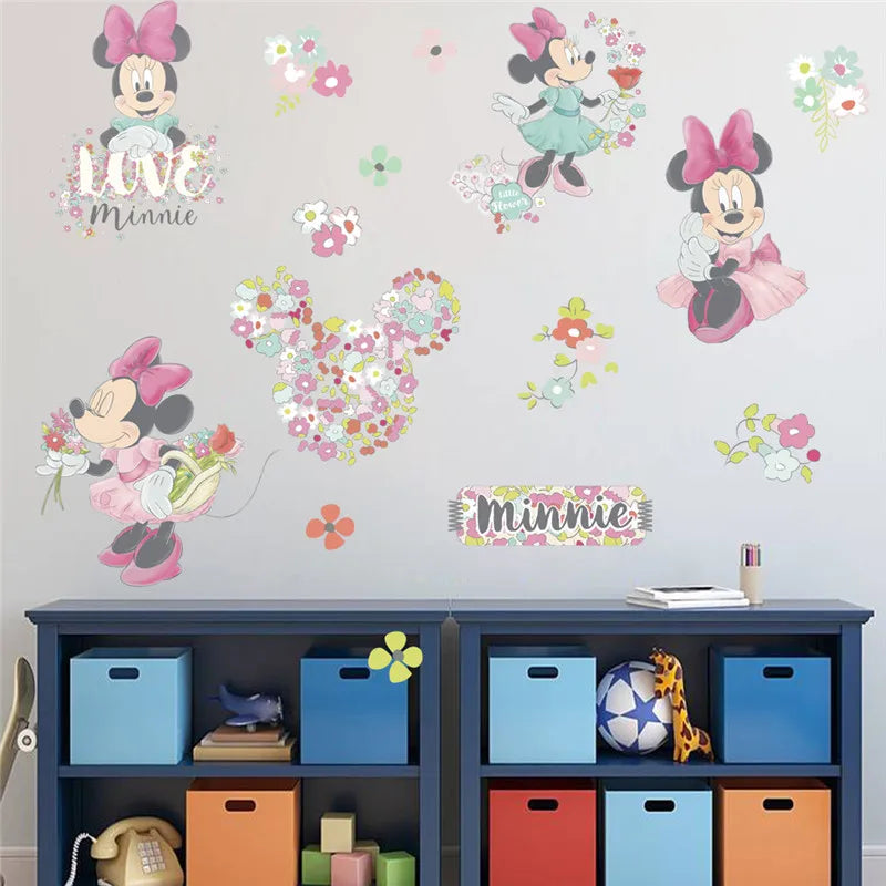 Cartoon Lovely Mickey Minnie Wall Stickers For Kids Rooms Christmas Decor Gift Children Bedroom Wall Decal Art Poster Mural