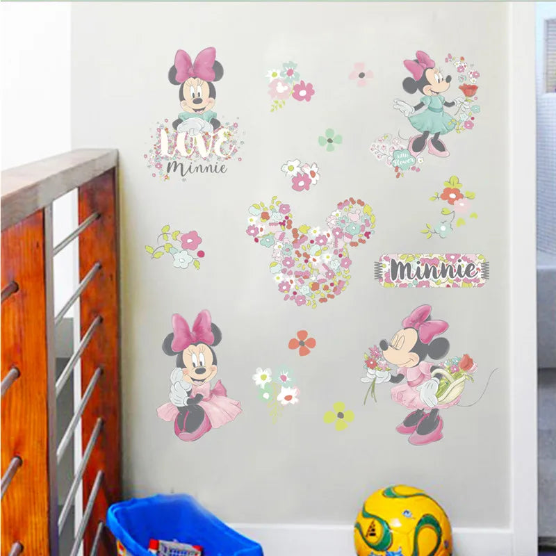 Cartoon Lovely Mickey Minnie Wall Stickers For Kids Rooms Christmas Decor Gift Children Bedroom Wall Decal Art Poster Mural