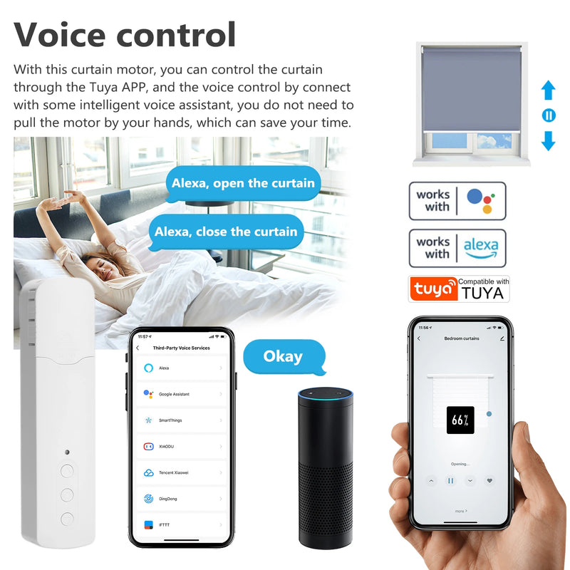 Tuya WiFi Curtain Motor Intelligent Pull Bead Intelligent Household Hotel Electric Curtain Motors Mobilephone APP Control Voice