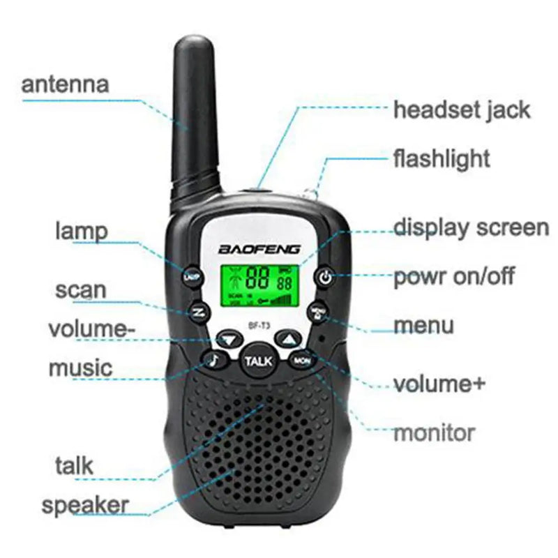 2pcs Baofeng BF-T3 Mini Walkie Talkie Amateur Radio UHF 462-467MHz 22 Channels Handheld T3 Wireless Two Way Radio For KidsToy