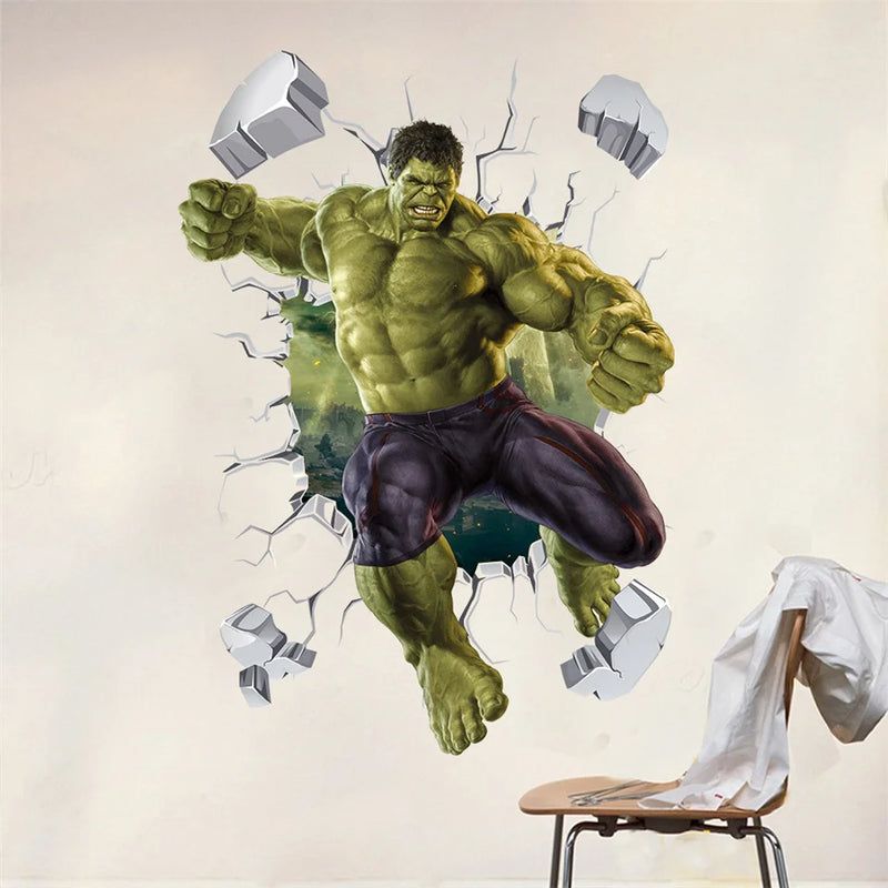 3D Broken Wall Hulk Wall Sticker Children's Room Boys Bedroom Decoration Wallpaper DIY Marvel Cartoon Decal Kids PVC Decor Mural