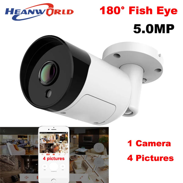 Heanworld HD 5MP IP Camera PoE Fish Eye 180 Degree Panoramic IP Camera Outdoor 5.0 MP CCTV Camera Waterproof Night Vision