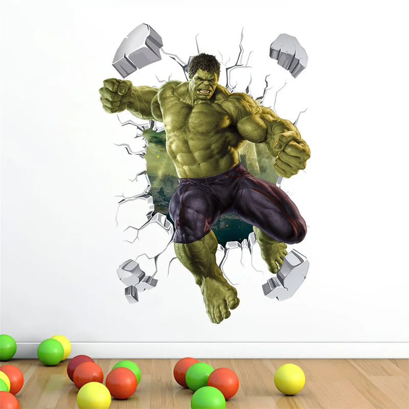 3D Broken Wall Hulk Wall Sticker Children's Room Boys Bedroom Decoration Wallpaper DIY Marvel Cartoon Decal Kids PVC Decor Mural