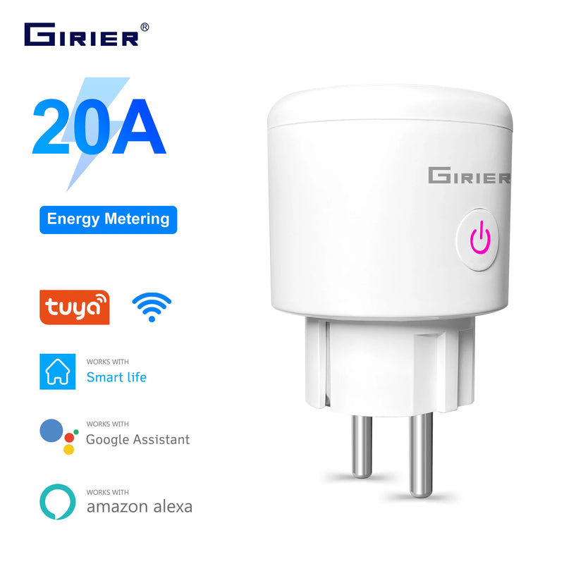 20A Tuya Wifi Smart Plug EU with Power Monitor Function Smart Life App Remote Control Socket Outlet Works with Alexa Google Home