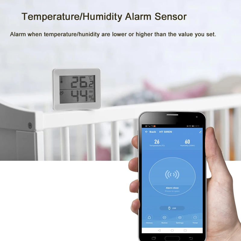 NEO Coolcam Smart Tuya Wifi Siren Alarm With Temperature Humidity Sensor Compatiable With Echo Google Home Assistant