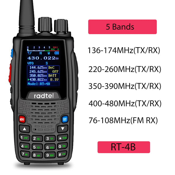 Radtel RT-4B 5 Bands Amateur Two Way Radio 200CH Ham Walkie Talkie VOX DTMF 2 Tone 5 Tone SOS  Color LCD Police Scanner FM radio