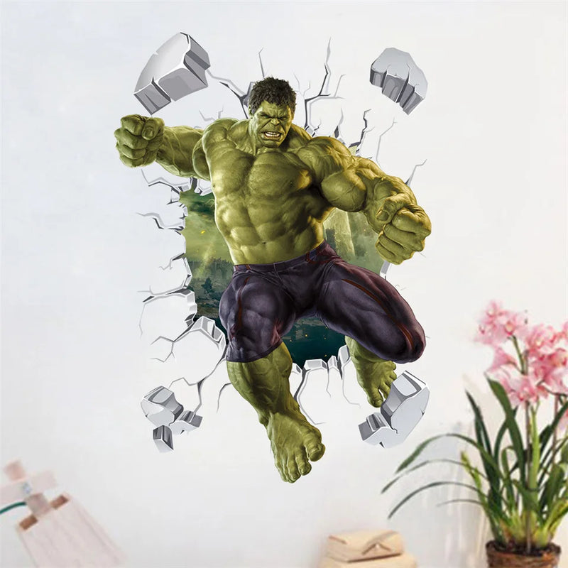 3D Broken Wall Hulk Wall Sticker Children's Room Boys Bedroom Decoration Wallpaper DIY Marvel Cartoon Decal Kids PVC Decor Mural