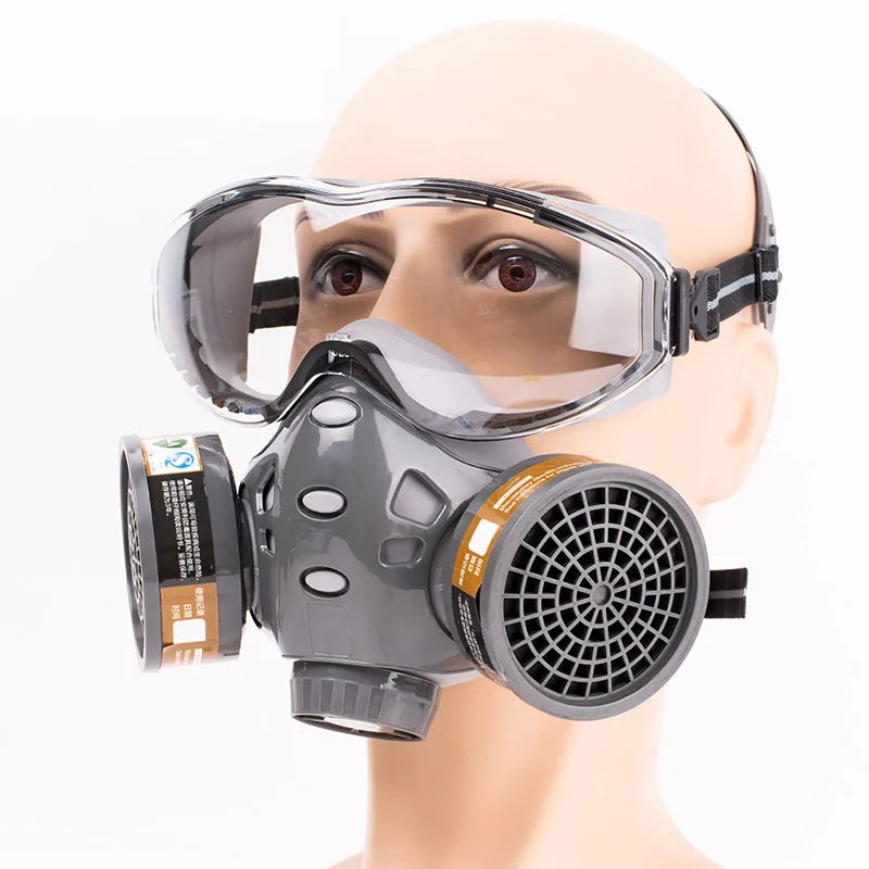 New Full Face Dust Gas Mask With Safety Goggles Half Face Chemical Gas Respirator For Painting Spraying Polishing Work Safety