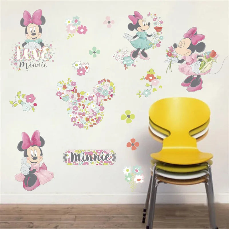 Cartoon Lovely Mickey Minnie Wall Stickers For Kids Rooms Christmas Decor Gift Children Bedroom Wall Decal Art Poster Mural