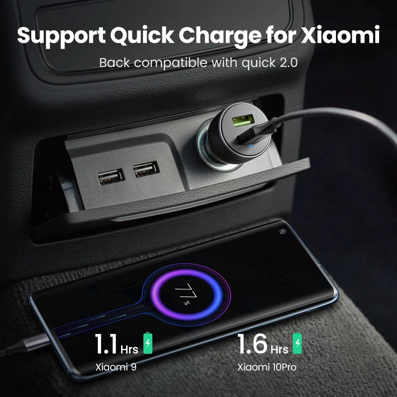 UGREEN Car Charger,Fast Charger for Redmi Note 10，USB Charger for Xiaomi iPhone，Quick 3.0 Charge for Samsung，QC3.0 Phone Charger