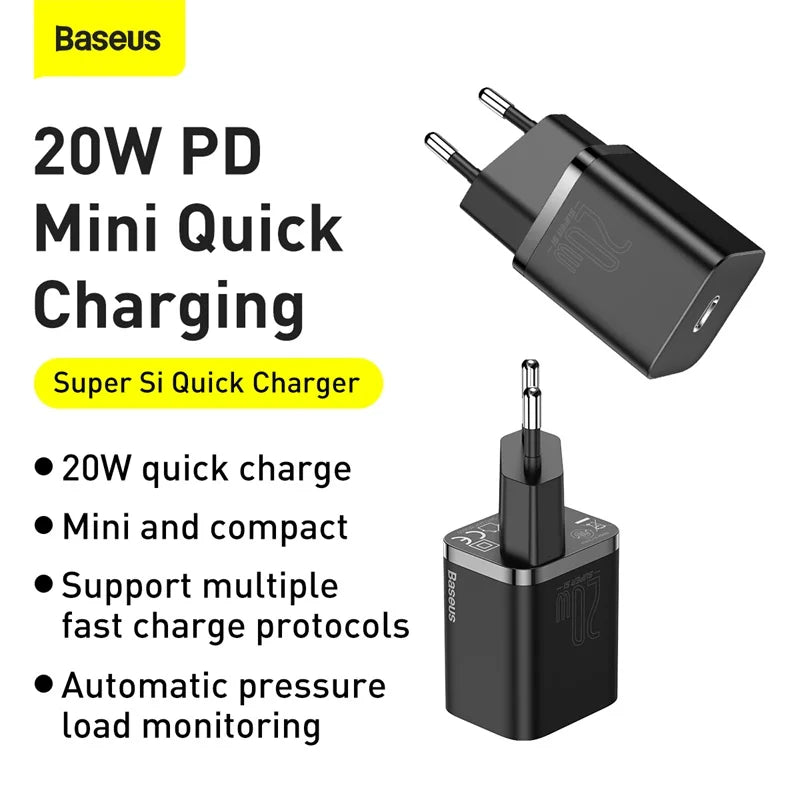 Baseus PD 20W Quick Charge QC3.0 QC USB Type C Fast Charging Charger For iPhone 12 Pro Samsung Xiaomi Wall Mobile Phone Charger