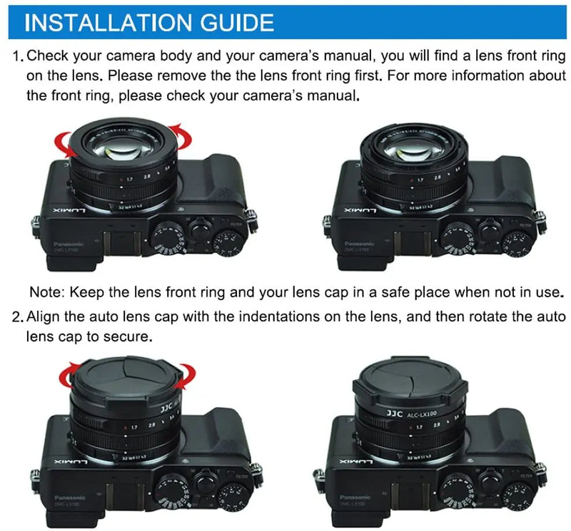 JJC DMW-LFAC1 Auto Lens Cap Cover for LEICA D-Lux8 D-LUX 7 D-LUX(Typ 109) Panasonic LUMIX DMC-LX100 DMC-LX100II DC-LX100M2