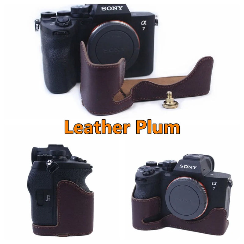 PU / Genuine Leather Camera Bag Half Base Body Case Cover Shell Protector for Sony A7 IV / A7S III / A1 / A7M4 ILCE-7SM3 A7R5