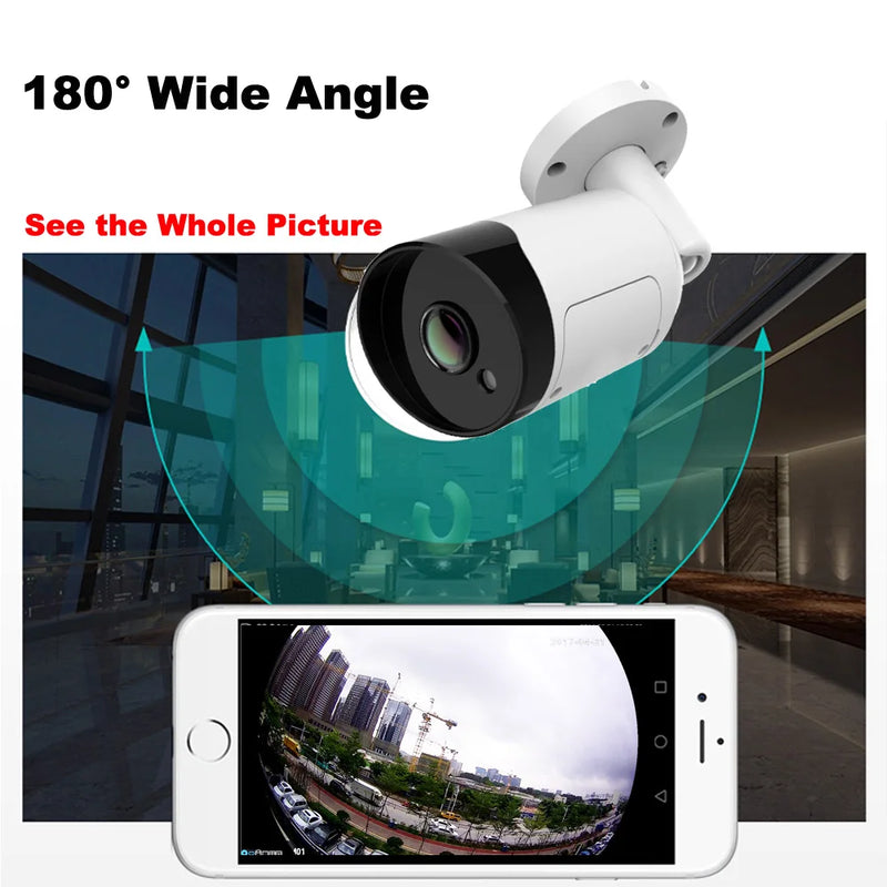 Fish Eye 180° PoE IP Camera Outdoor 1080P Security Camera Panoramic 180 degree 2.0MP 48V IP Cam 3MP