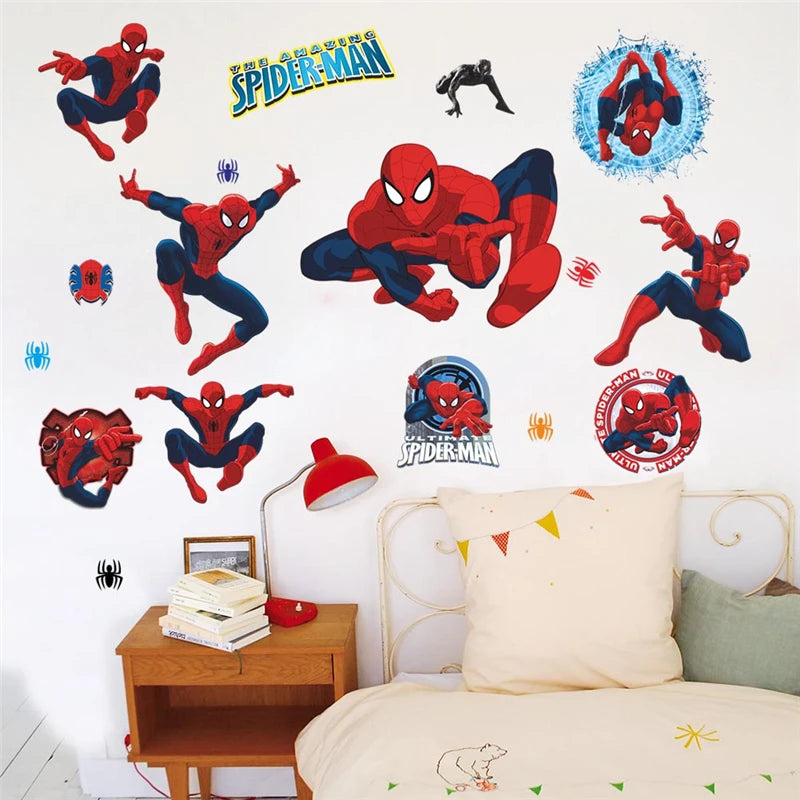 HOT Cartoon Spiderman Wall Stickers For Kid Room Home Decoration 3d Super Hero Avengers Mural Art Boys Decals Anime Movie Poster