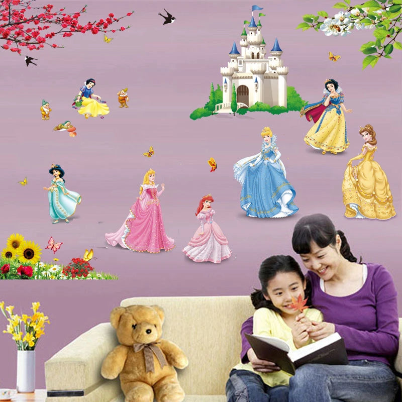 Snow White Princess Castle Wall Sticker For Girls Room Bedroom Home Decor Diy Cartoon Movie Pvc Mural Art Kids Wall Decal