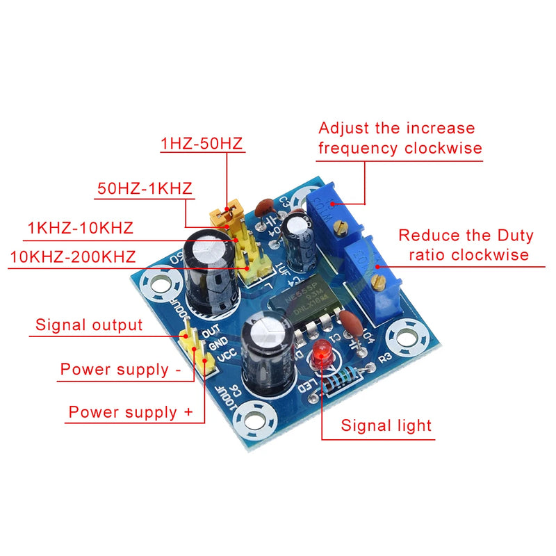 TZT NE555 Pulse Frequency Duty Cycle Square Wave Rectangular Wave Signal Generator Adjustable 555 Board NE555P Module