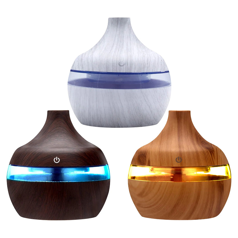 300ML Essential Aroma Oils Diffuser 5V Electric Humidifier Wood Grain Colorful Luminous Air Humidifier USB Mini Mist Maker