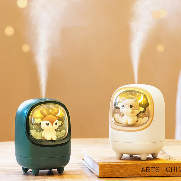 350ml Cartoon Wireless Air Humidifier USB Rechargeable Portable Mini Aromatherapy Mist Maker Diffuser with Romantic Warm Lamp