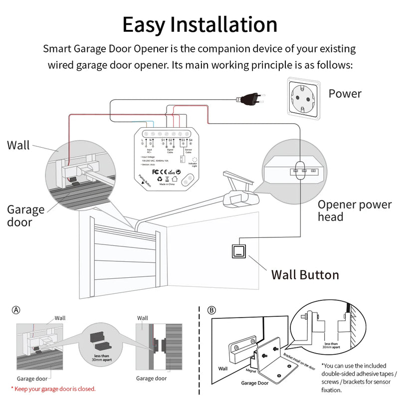 LoraTap Tuya Smart Life Garage Door Sensors Opener Controller WiFi Switch Alexa Opening Home Remote Control Contact Voice Portal