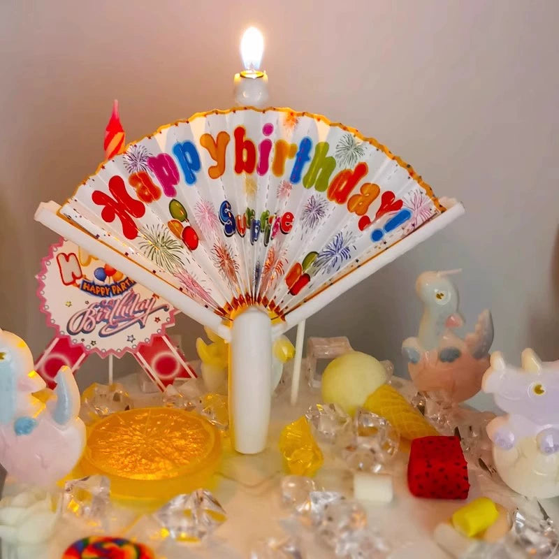 Fan-Shaped Surprise Banner Clown Fan Candy Candle Funny Party Cake Decoration Children's Online Red Creative Wish