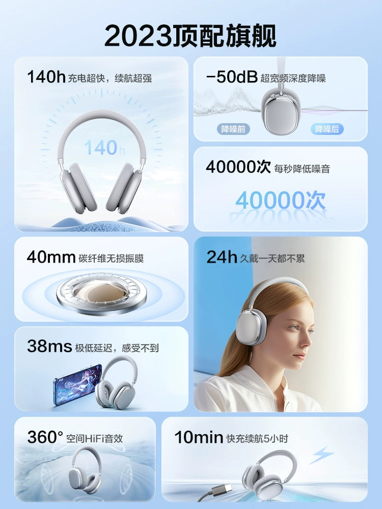 Tangmai H5 Hengxuan Bluetooth Chip Active Noise Reduction Wireless Bluetooth Headphone Head-Mounted Gaming Headset Ultra-Long Life Battery