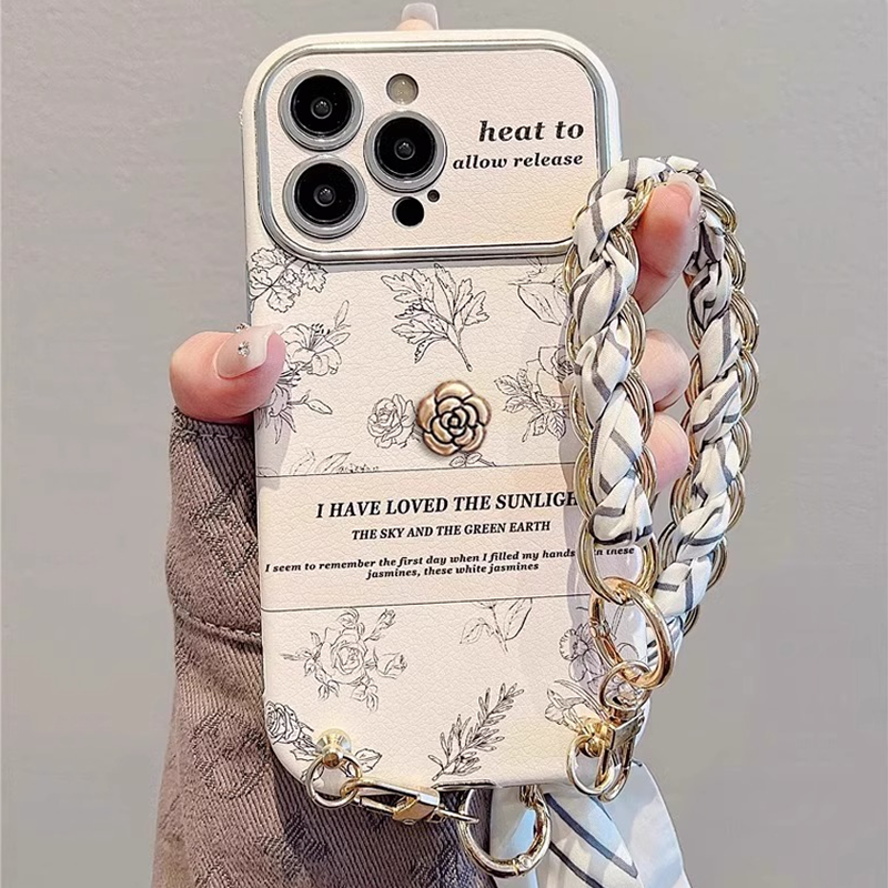 Kutu for Apple 15 Phone Case Female Stereo Camellia Iphone15promax Protective Case Minimalist 14 Fashion New Arrival 13pm All-Inclusive Silicone 12 with Bracelet Lanyard 15pro Niche Style