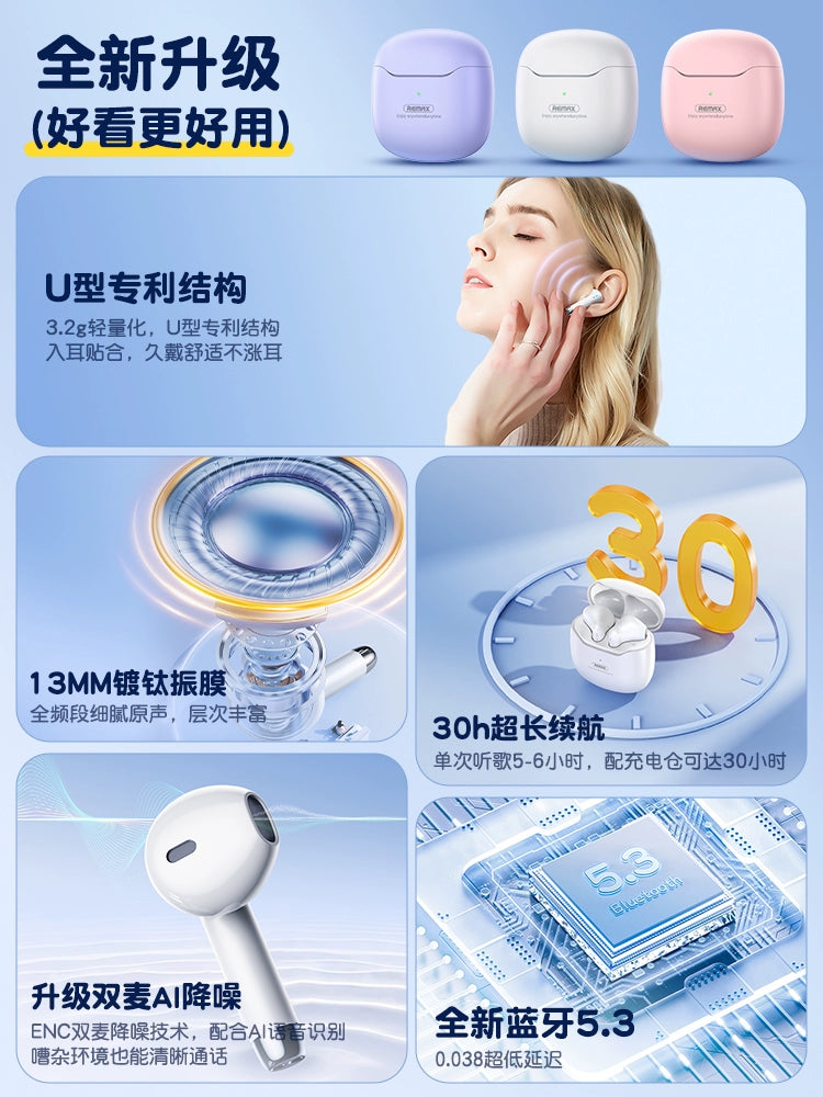 Ruilang Bluetooth Headset 2024 New Arrival Wireless Men and Women Wear It for a Long Time without Pain Semi-in-Ear for Apple Huawei Xiaomi