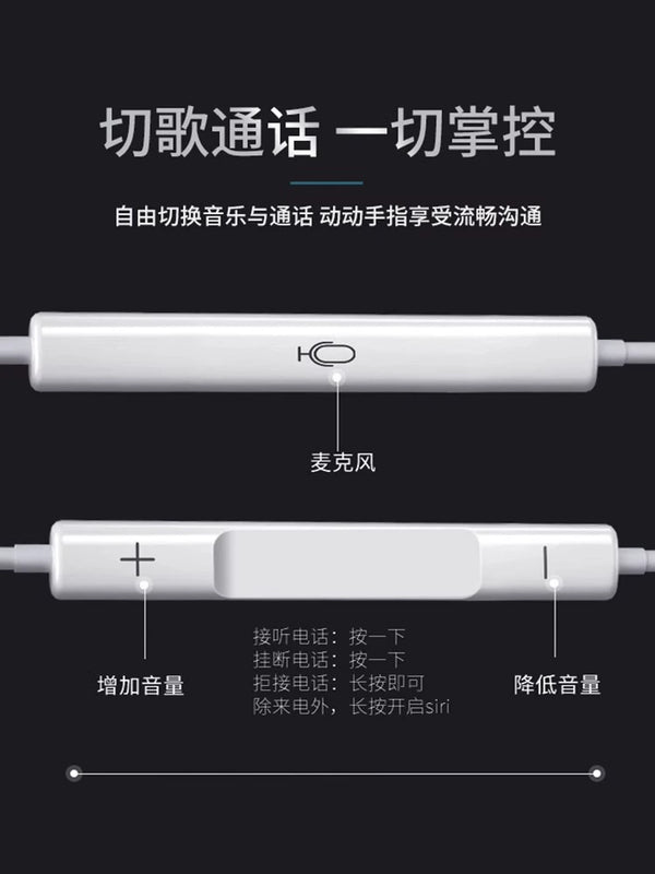 Earphone Wired in-Ear High Sound Quality Typec Interface for Huawei Vivo Xiaomi Oppo round Hole Earplugs