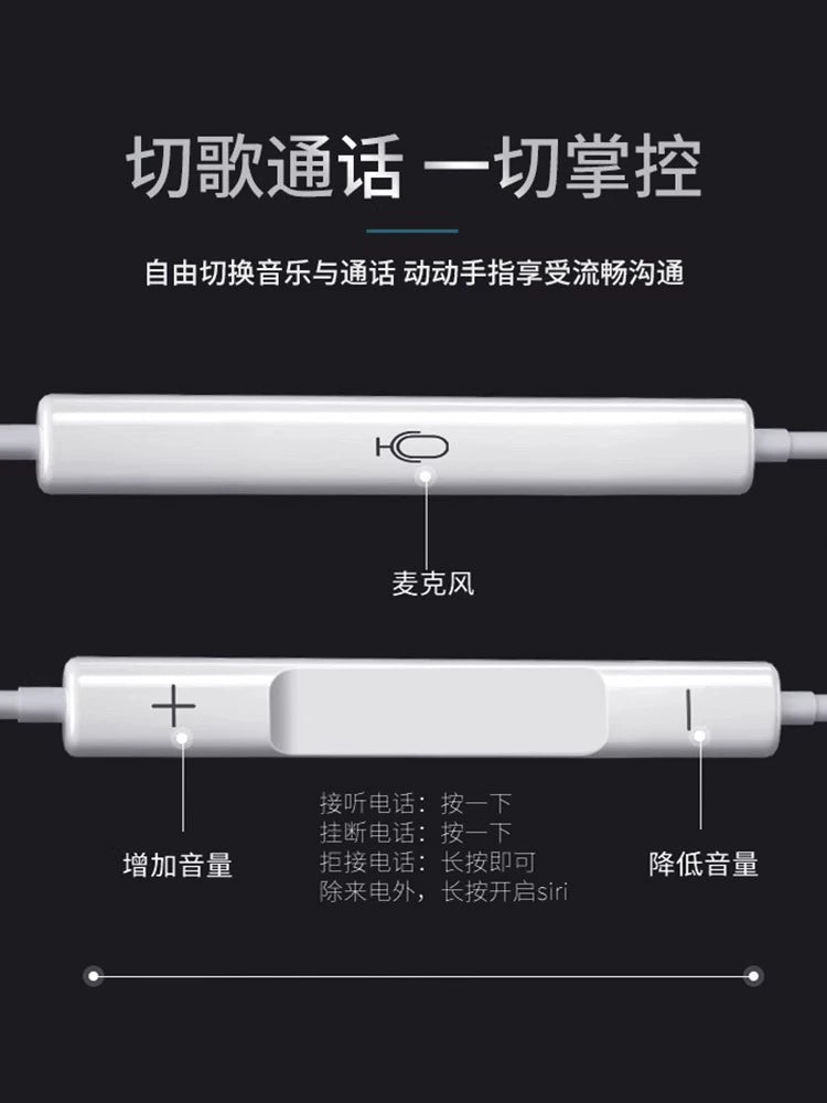 Earphone Wired in-Ear High Sound Quality Typec Interface for Huawei Vivo Xiaomi Oppo round Hole Earplugs