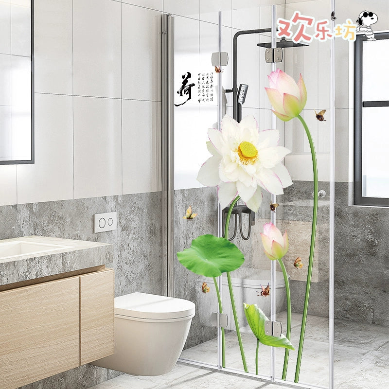 Creative Window Flower Paste Bathroom Bathroom Wall Stickers Toilet Bathroom Glass Door Stickers Window Decoration Stickers Waterproof