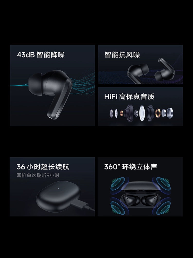 Redmibuds4pro True Wireless Bluetooth Noise Reduction Xiaomi Redmi Earphone Smart Wind-Resistant Noise High Fidelity Sound Quality