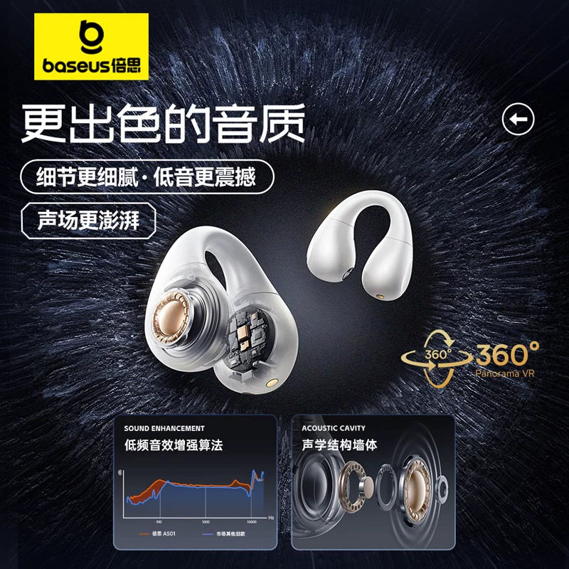 BASEUS AS01 Bluetooth Headset Air Bone Conduction Sports Running Non in-Ear Wireless Clip-on Ear Hanging 2024 New Arrival