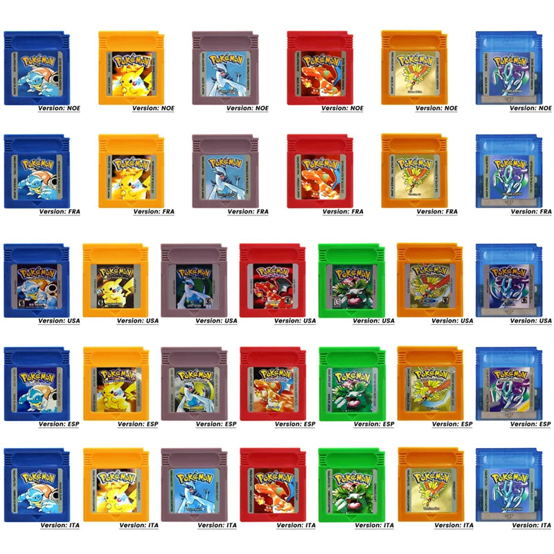 GBC Video Game Cartridge 16 Bit Games Card Pokemon Blue Crystal Golden Green Red Silver Yellow USA/FRA/ITA/NOE/ESP Version