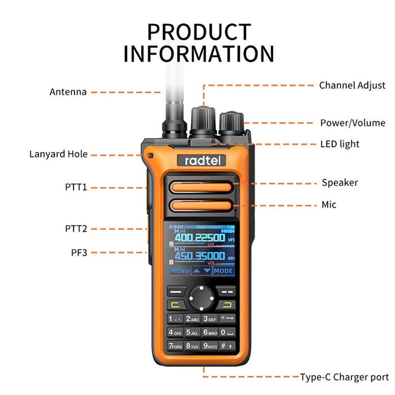 Radtel RT-752 10w Air Band Walkie Talkie Full Band Amateur Ham 199CH  HT USB-C Battery NOAA FM AM Recording  Vibration