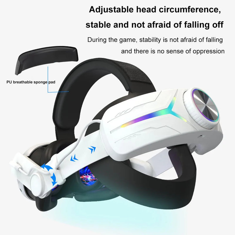 RGB Head Strap for Meta Quest 3 Comfortable Sponge Headwear Charging Headset with Built-in 8000mAh Batteries VR Accessories