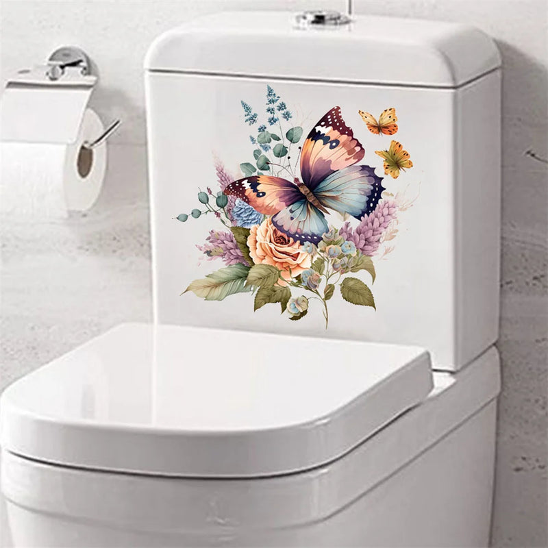 Bathroom Flower Toilet Art Wall Stickers DIY Removable Butterfly Wall Decals Self-Adhesive Wall Wallpaper Bedroom Home Decor