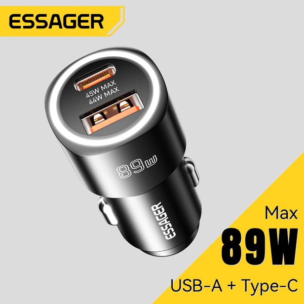 Essager USB Car Charger 89W QC4.0 Fast Charging USB Type C Car Phone Charger For iPhone 15pro Oppo Huawei P60 Pro Car Charger