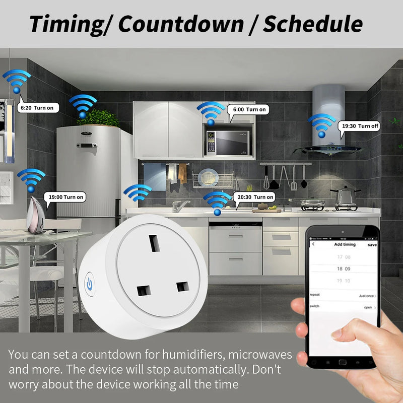 Tuya WIFI Timing Socket UK Plug Outlet Smart Home Power Outlet Power Monitor Work with Aleax  Socket