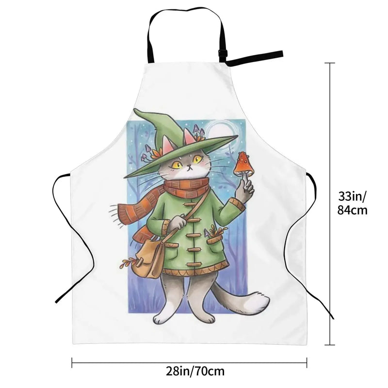 Witchy Kitty Explorer Waterproof Kitchen Apron For Women/Men With Pockets Work Restaurant Shop Waiter Work Uniform