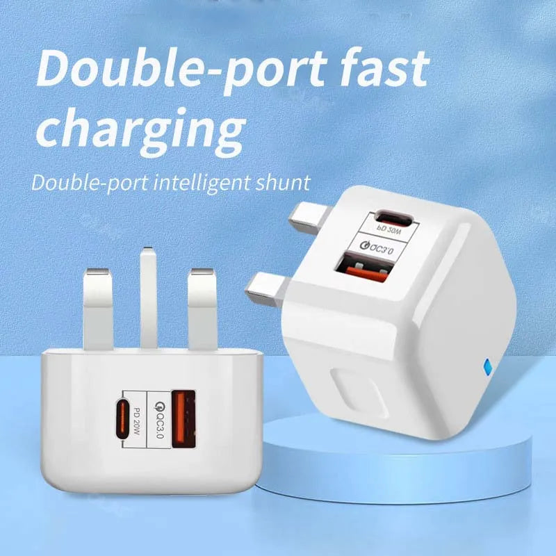 PD20W USB Charger Fast Charge QC 3.0 Wall Charger For iPhone 14 13 Samsung Xiaomi Mobile 2 Ports EU US UK Plug Adapter Travel